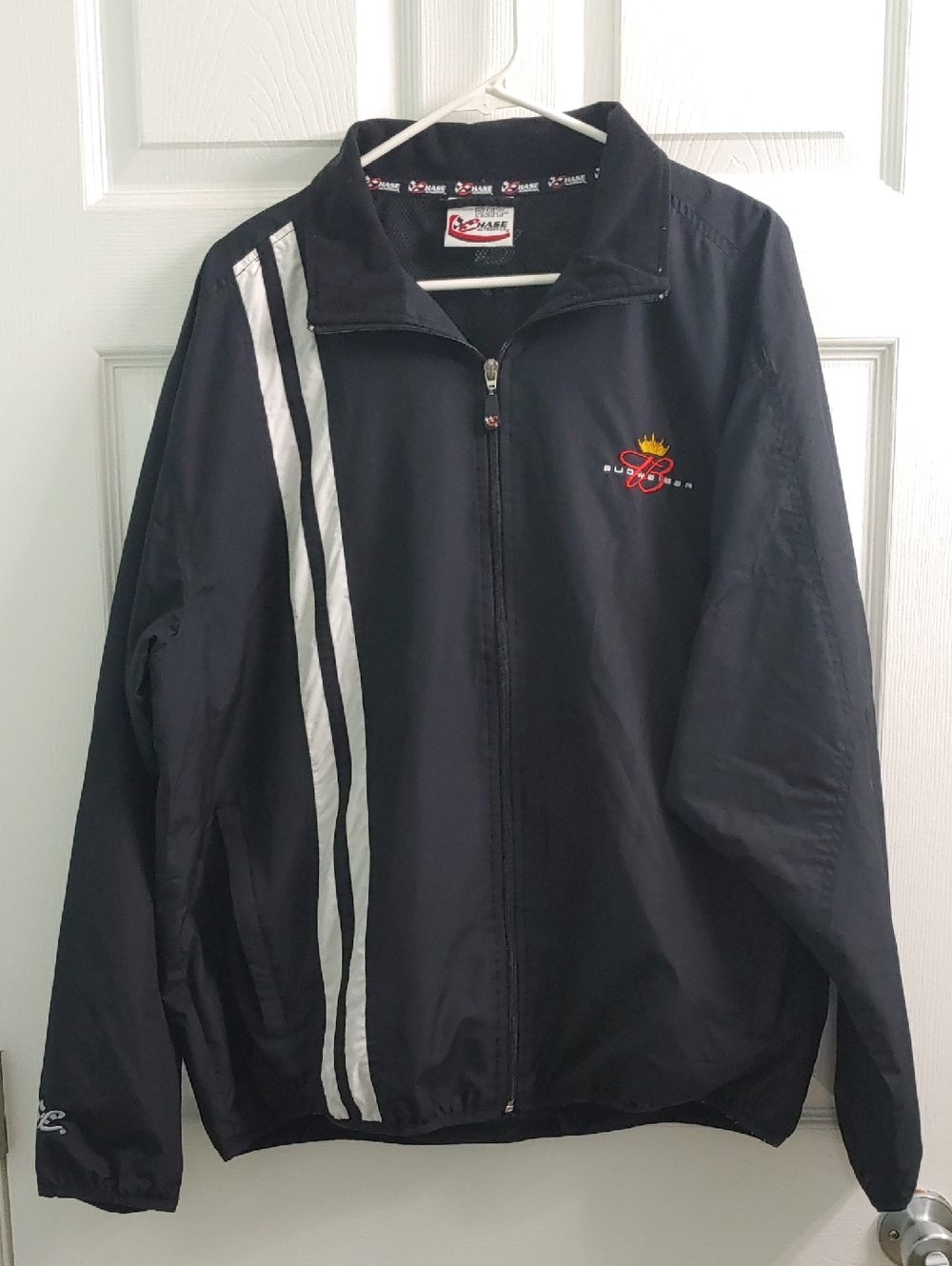 VTG Chase Authentics Dale Jr. Windbreaker Black White Striped Jacket Mens Size L